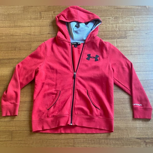 Under Armour Other - Under Armour Kids boys YLG Full-Zip Up Red Hoodie long sleeve soft inside hood